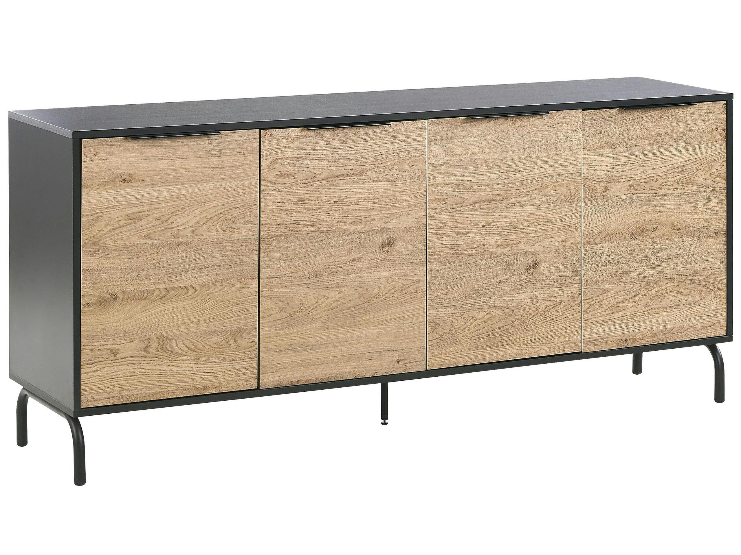 ARKLEY - Commode noire effet bois clair 4 portes