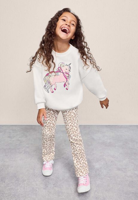Younger Girls Cream Leopard Print Bootcut Leggings