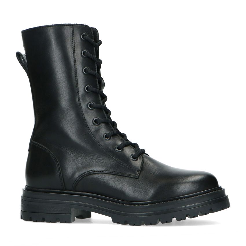 Manfield Zwarte leren biker boots met veters