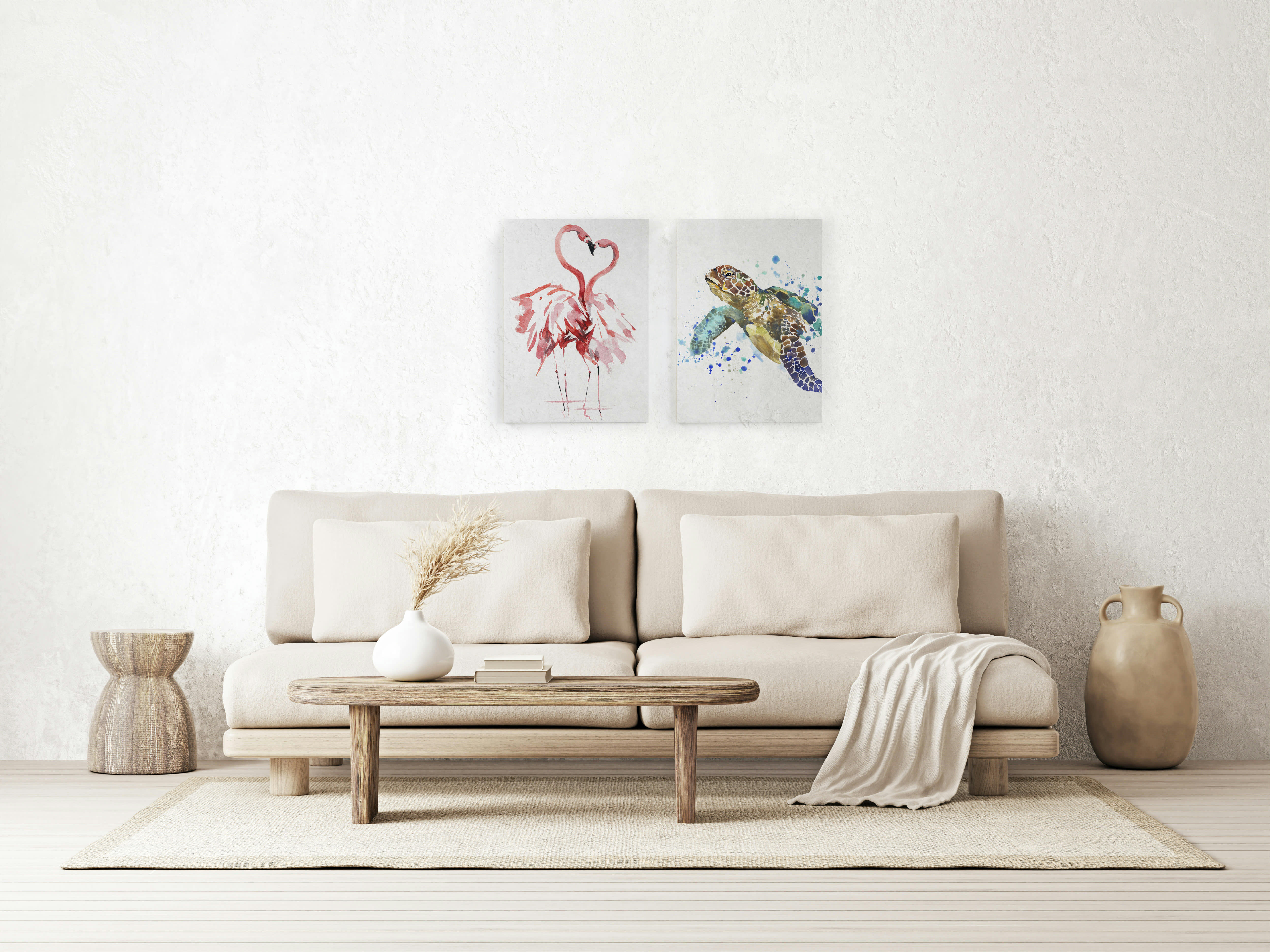 FLAMINGO LOVE - Peinture sur toile 60x40 imprimé HD amour Flamant Rose