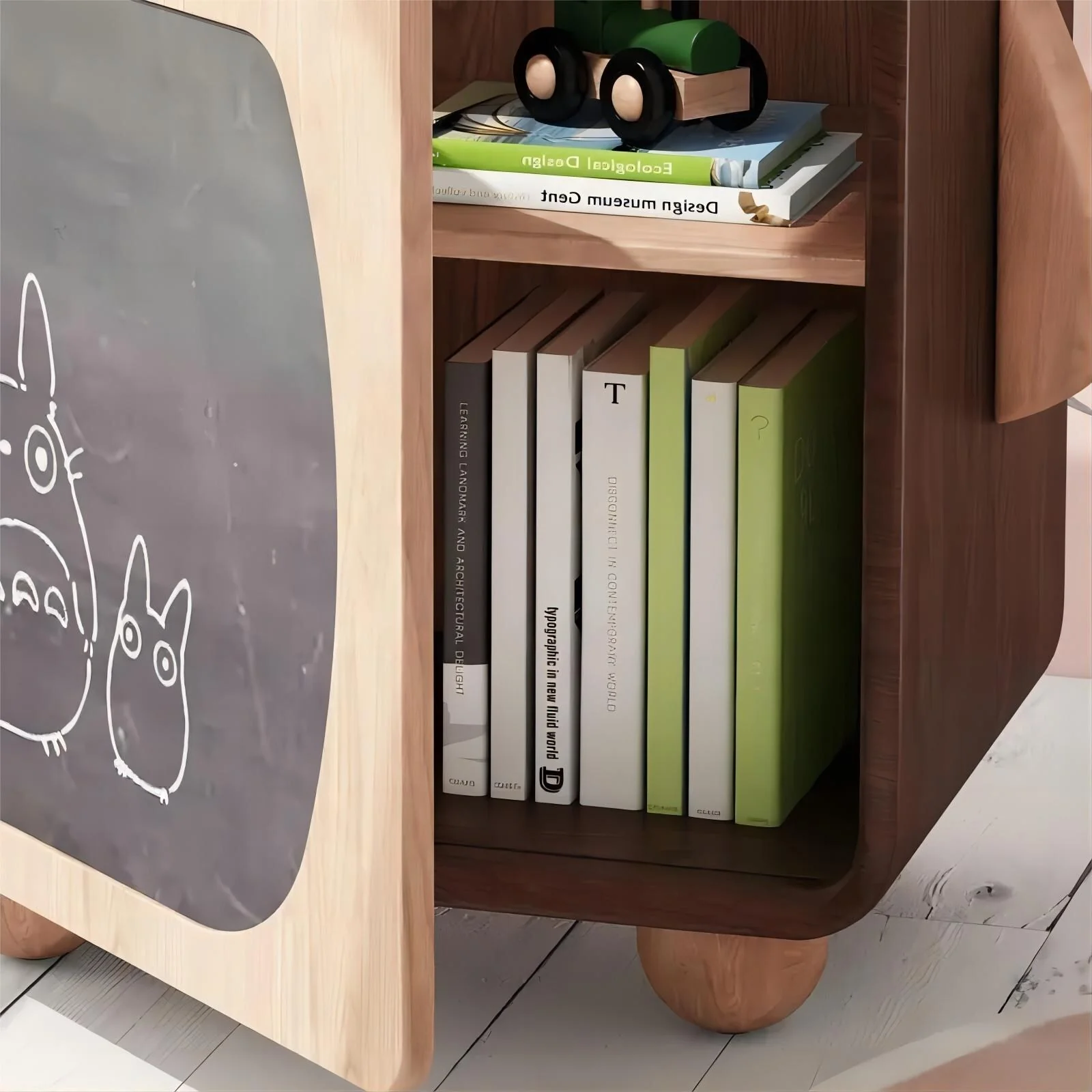 Children Bedroom Modern 2 Drawers Storage Wooden Bedside Table