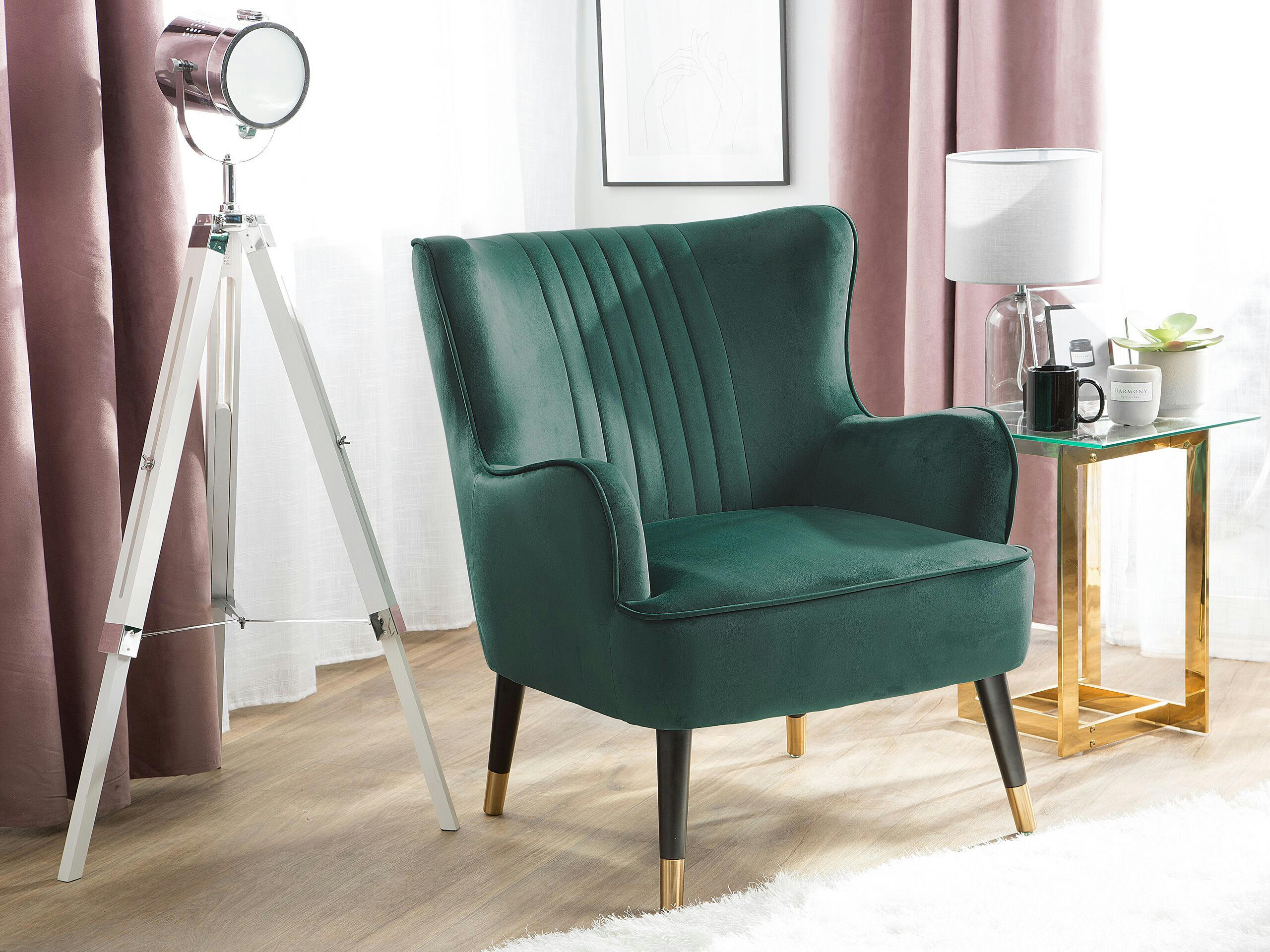 VARBERG - Fauteuil en velours vert foncé