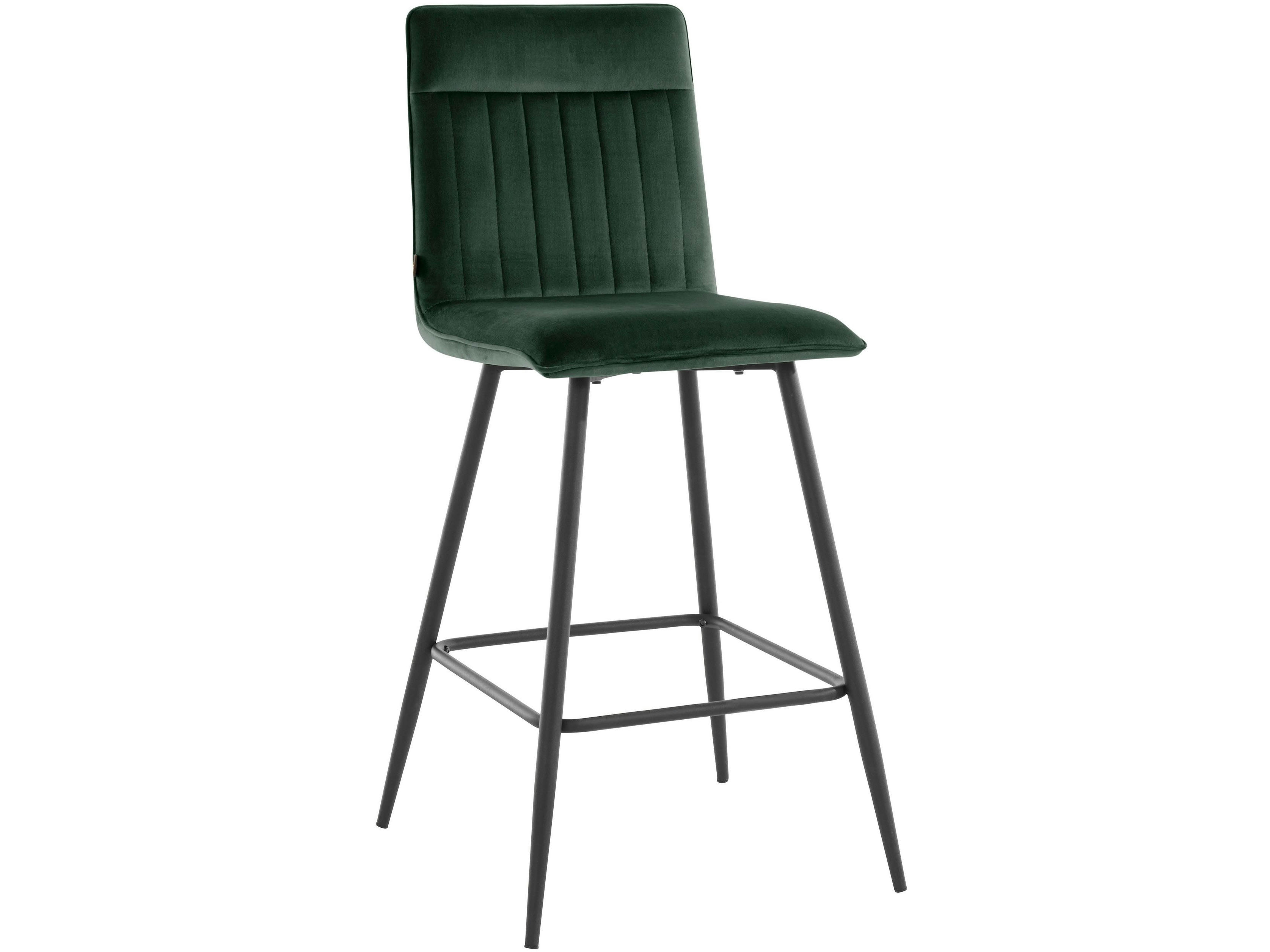 ZETA - Lot de 2 tabourets de bar rembourrés en velours vert foncé