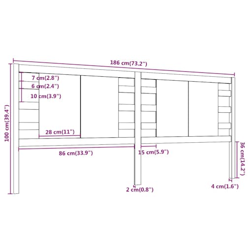 NNEVL Headboard White 186x4x100 cm Solid Wood Pine