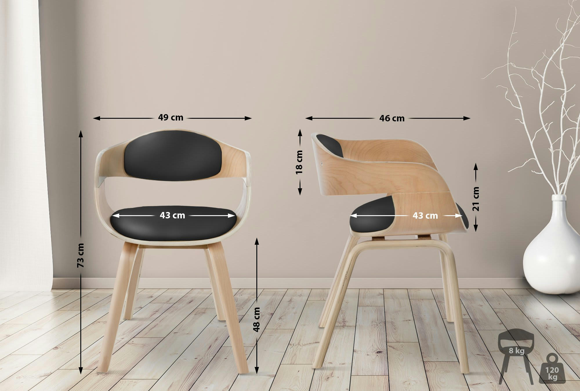 KINGSTON - Lot 2 chaises avec pieds en bois assise en similicuir Nature / Noir