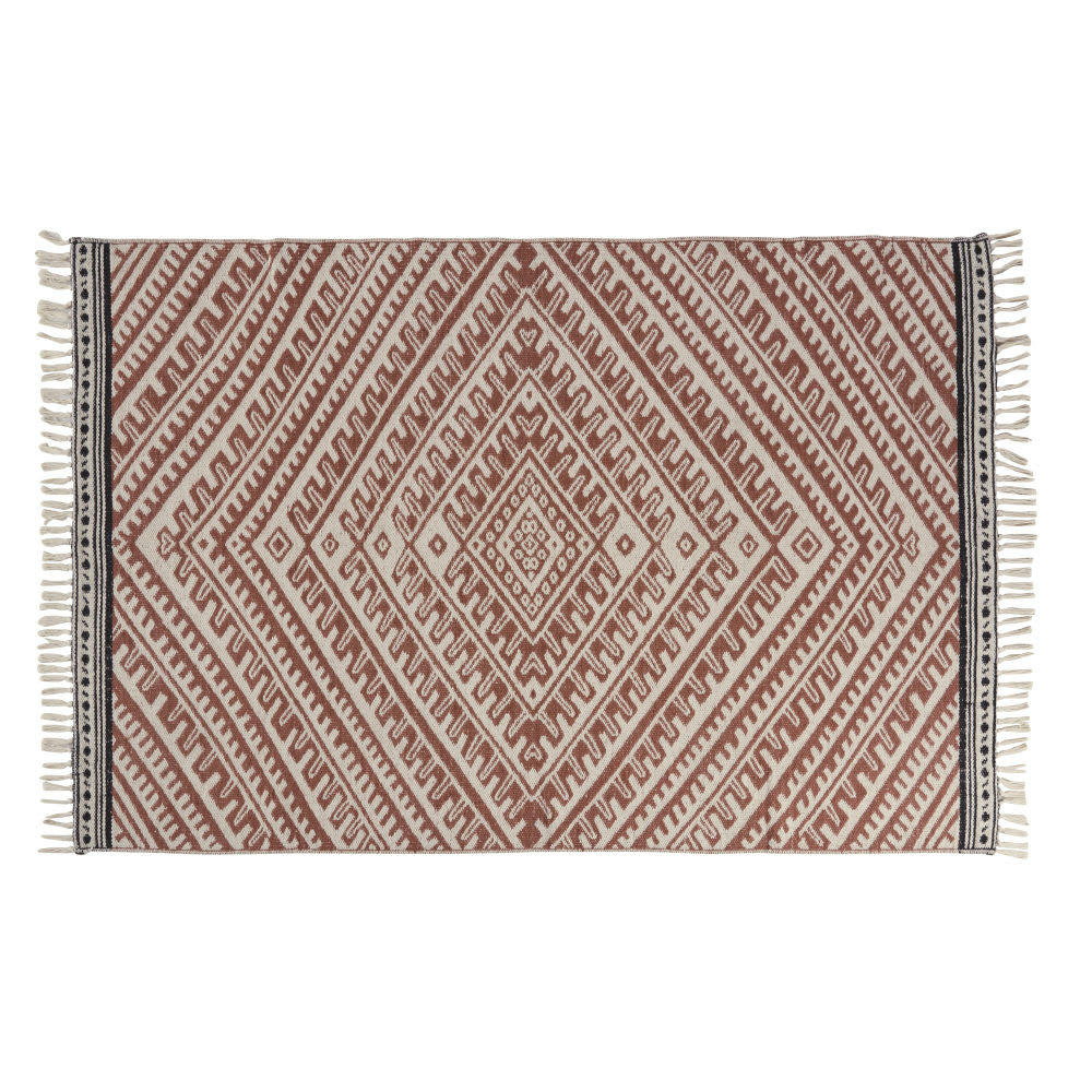 - Tapis jacquard en coton et en jute rouge et beige, 140x200