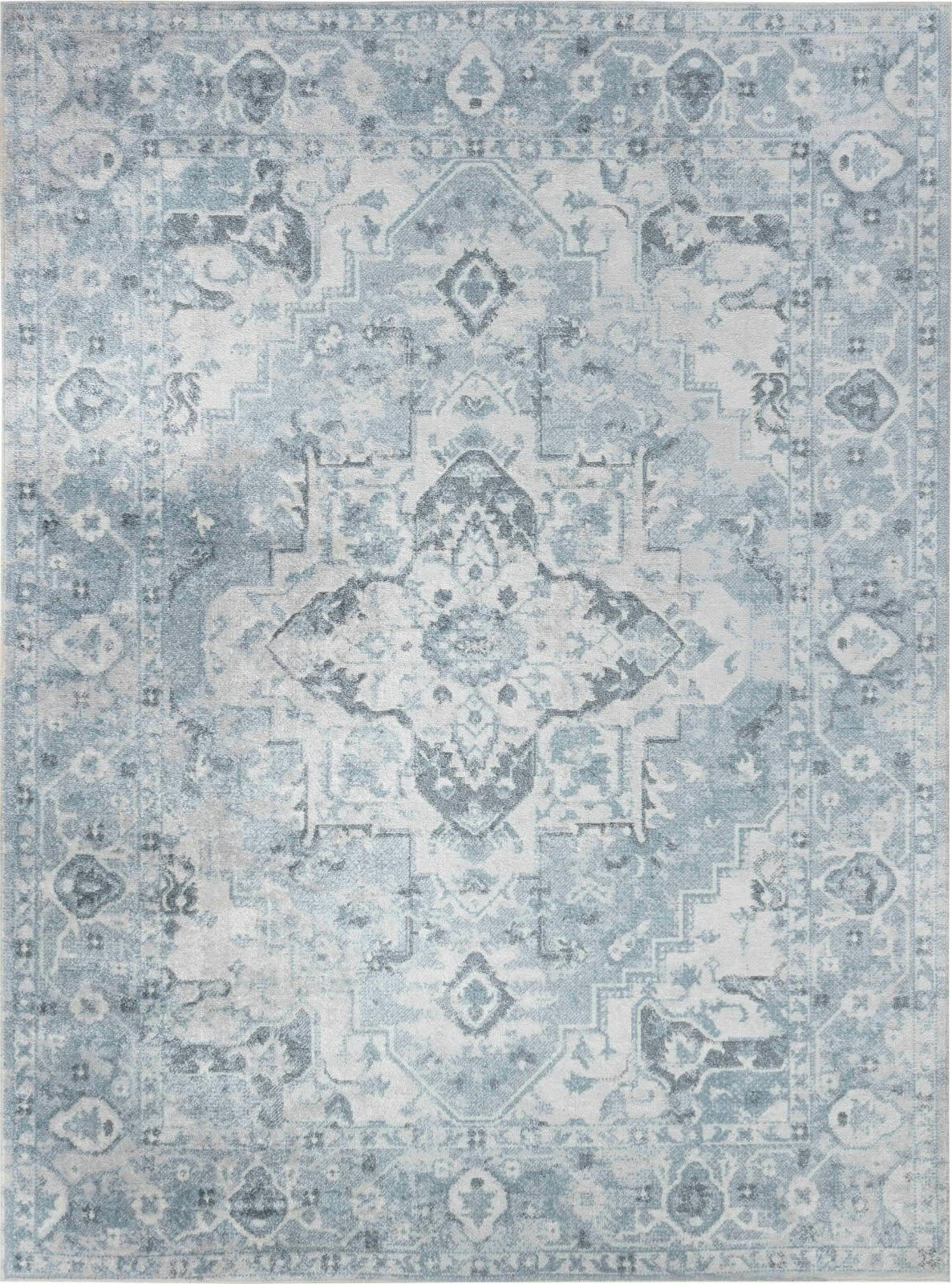 ELSA - Tapis Vintage Lavable en Machine Gris/Bleu 160x213