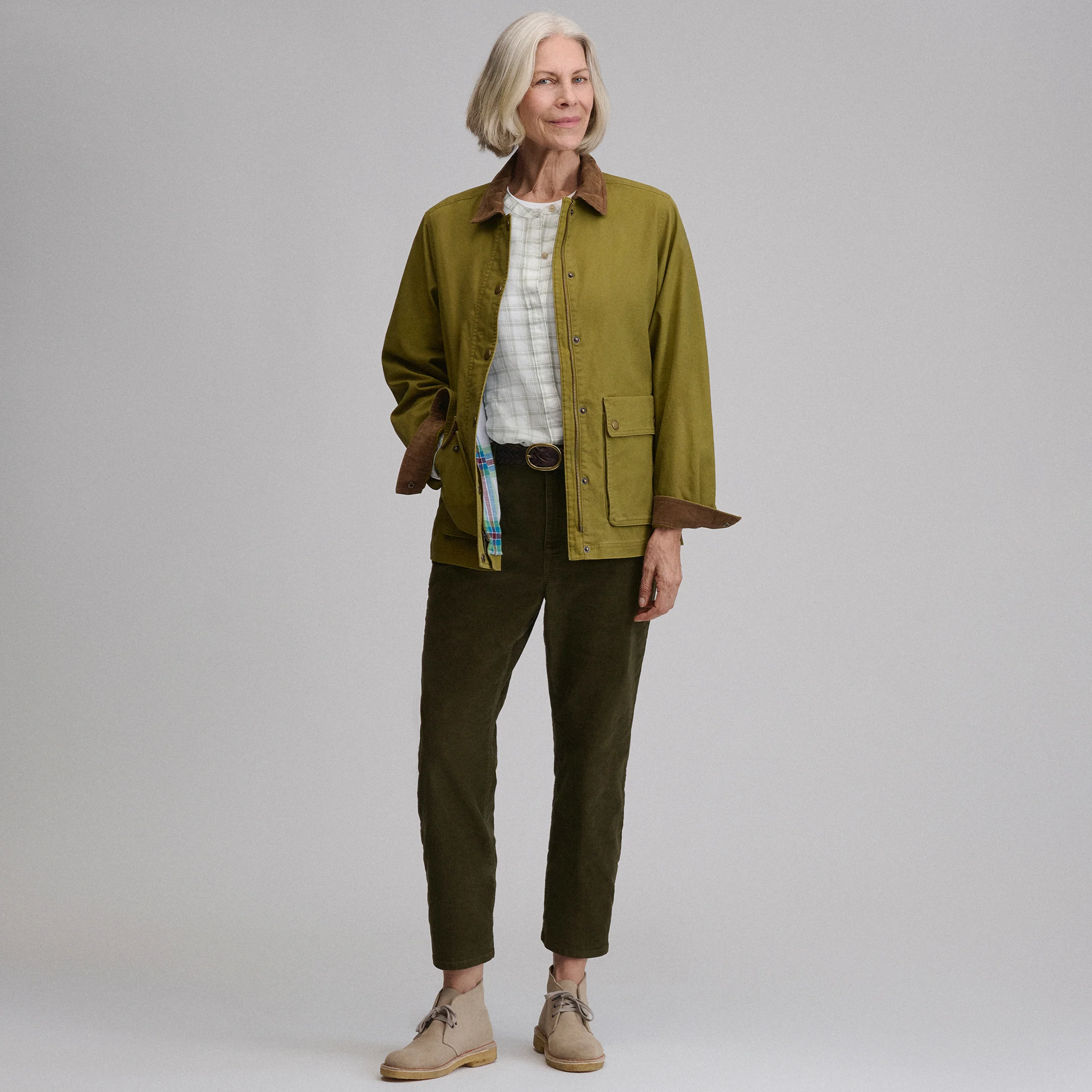 Women's Long-Sleeve Collarless Button-Down Shirt