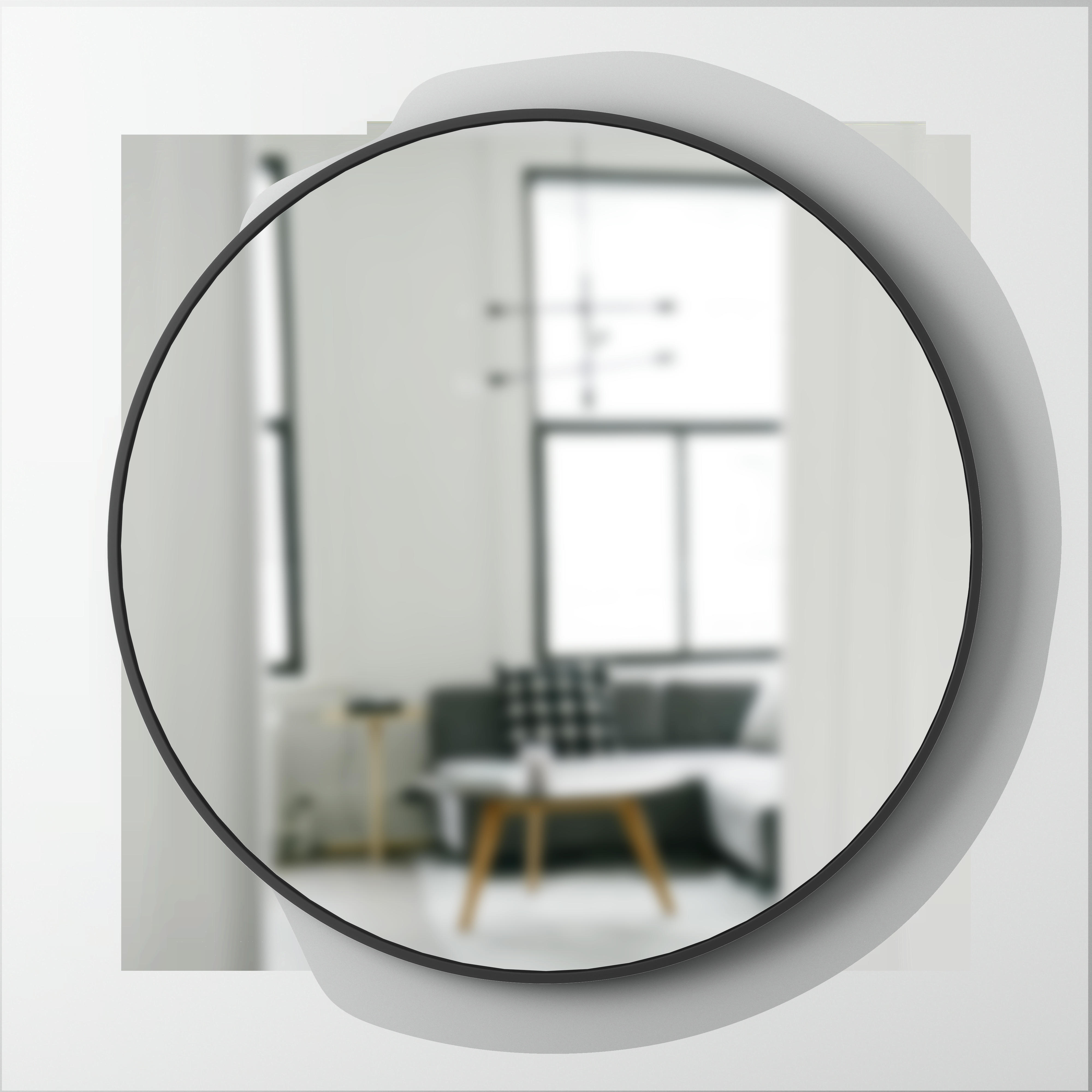 HUB - Miroir mural rond contour en caoutchouc noir dia.94cm