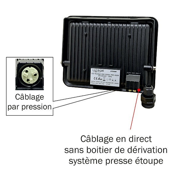 Lot de 5 projecteurs LED 10W/IP65/1000lm/4000K connexion directe - sans câble - garantie 5 ans
