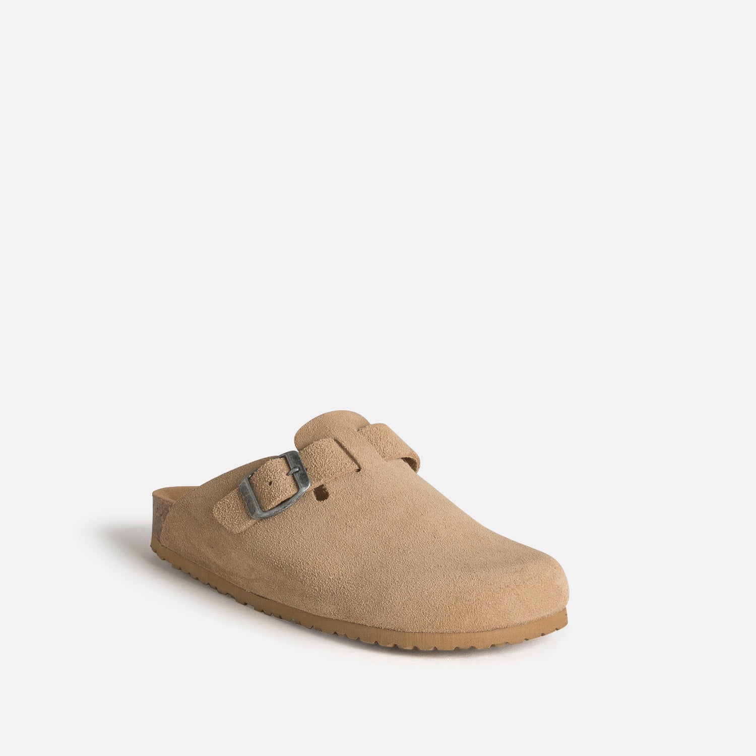 Mule-sabot beige cuir velours