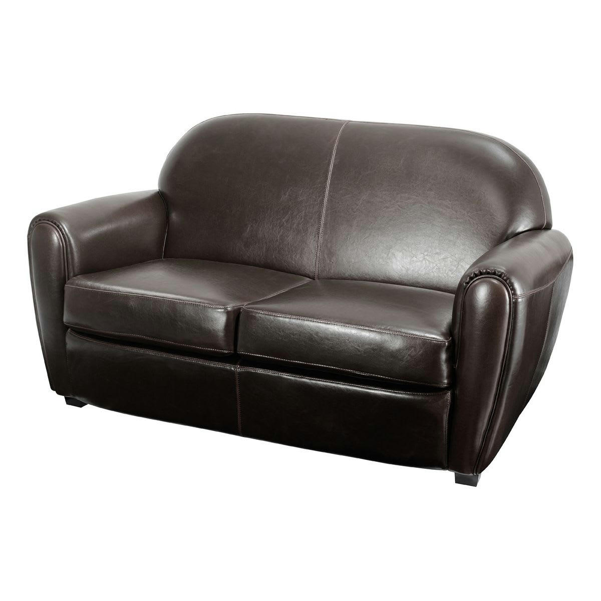 INDUS - Canapé 2 places en croûte de cuir marron foncé