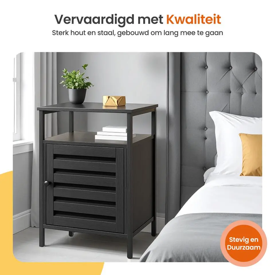 Goliving Nachtkastje - 40 x 40 x 60 cm - Opbergkastje - Bijzettafel - Zwart