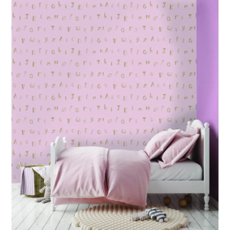 Dutch Wallcoverings - Make Believe Alphabet roze/goud - 0,53x10,05m