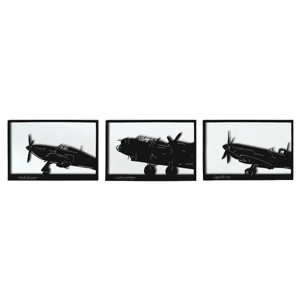 - Décoration murale triptyque avion en métal noir 174x40 cm