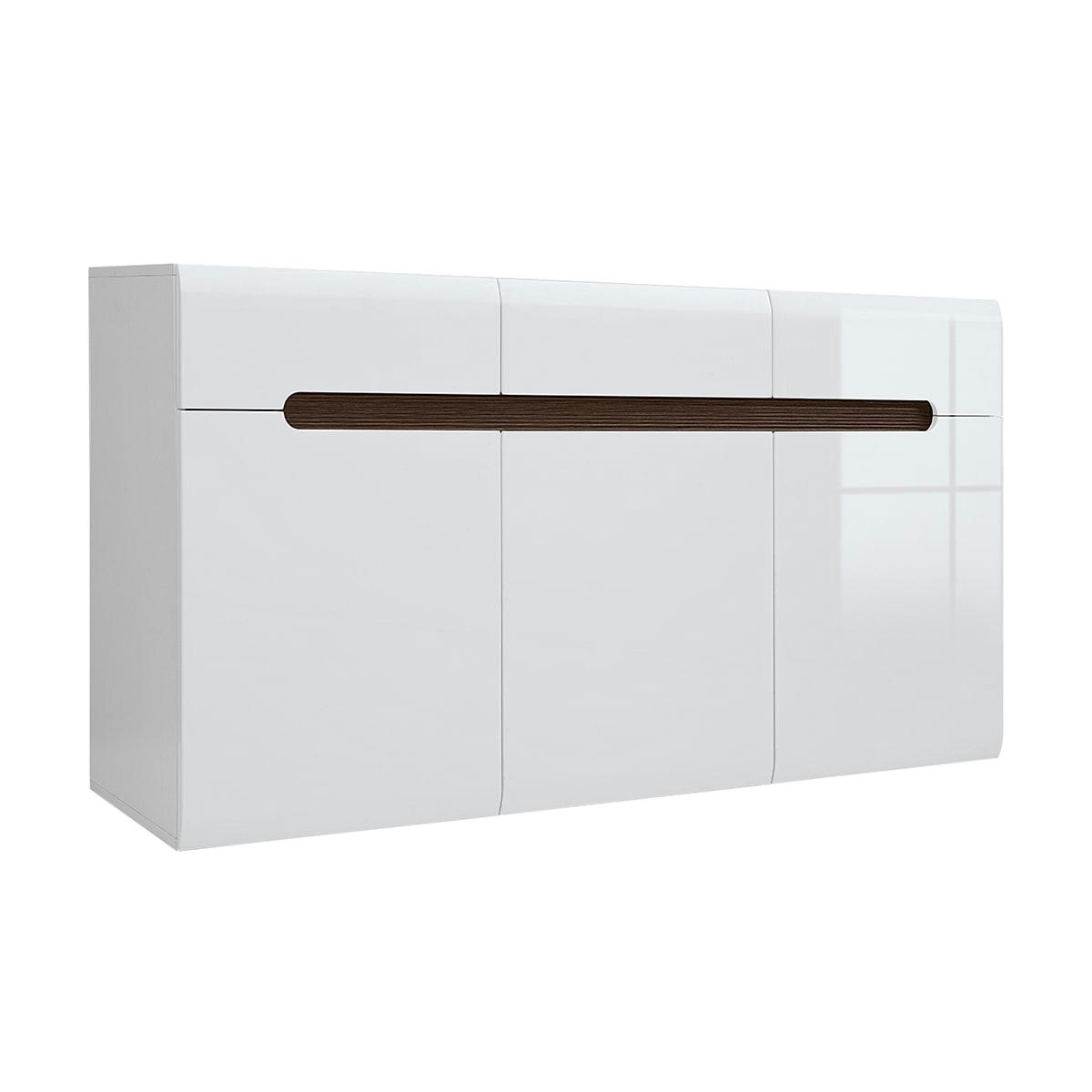 - Buffet 3 portes 3 tiroirs blanc laqué et naturel