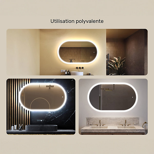 Miroir avec LED Illumination Salle de Bain - ARTFORMA - Ovale - 120x70cm - LED Dual   Interrupteur tactile
