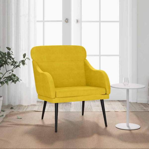 Fotel Wypoczynkowy Żółty Aksamit Tapicerowany Do Salonu Pokoju 63x76x80 cm