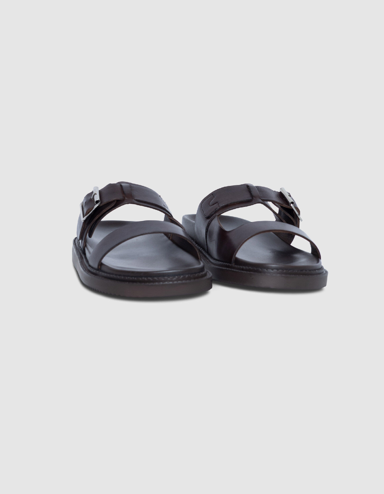 Mules cuir brun double bride Homme