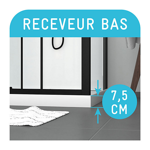 Cabine de douche 115x90x210 cm avec receveur   bonde 90mm   Grille linéaire - FACTORY 2