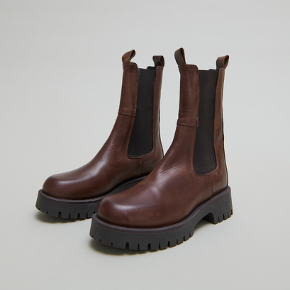 Bottines à plateformesen cuir patiné marron | RIDLE
