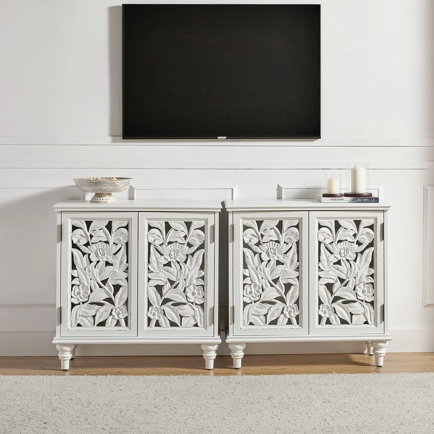 Alban Traditional 32Tall 2 Hollow Door Accent Cabinet with LED light Set of 2 by HULALA HOME