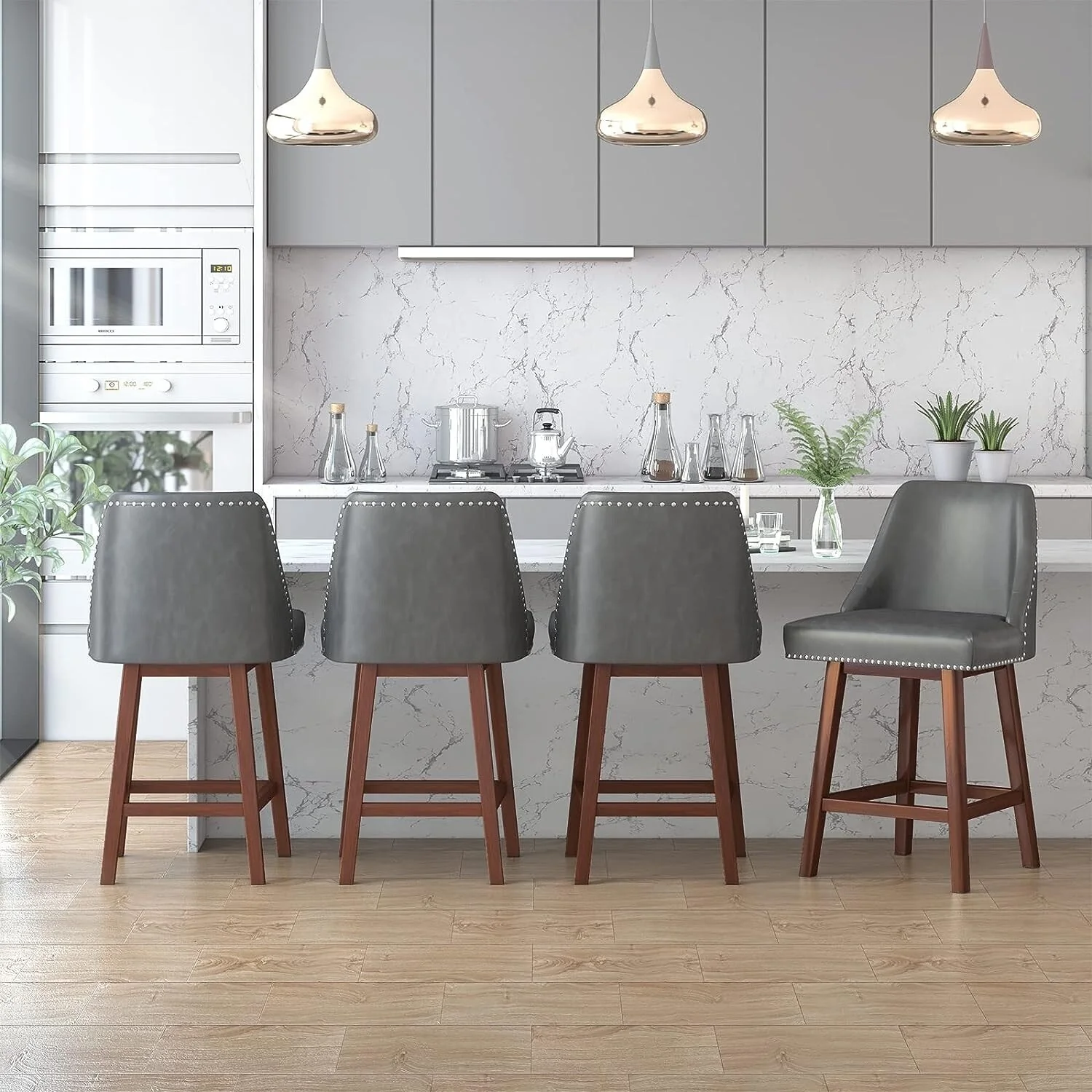 Mixoy 360-degree Swivel Counter Height Bar Stool,Counter Height Chair with Leather Padded Seat,Upholstered Chairs for Restaurant