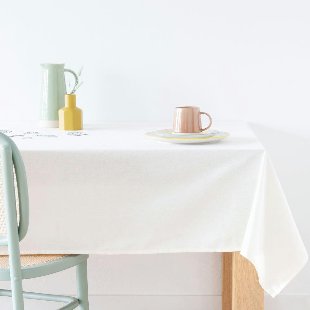 BEAUMONT - Nappe en coton biologique à motifs brodés écrus et noirs 150x250