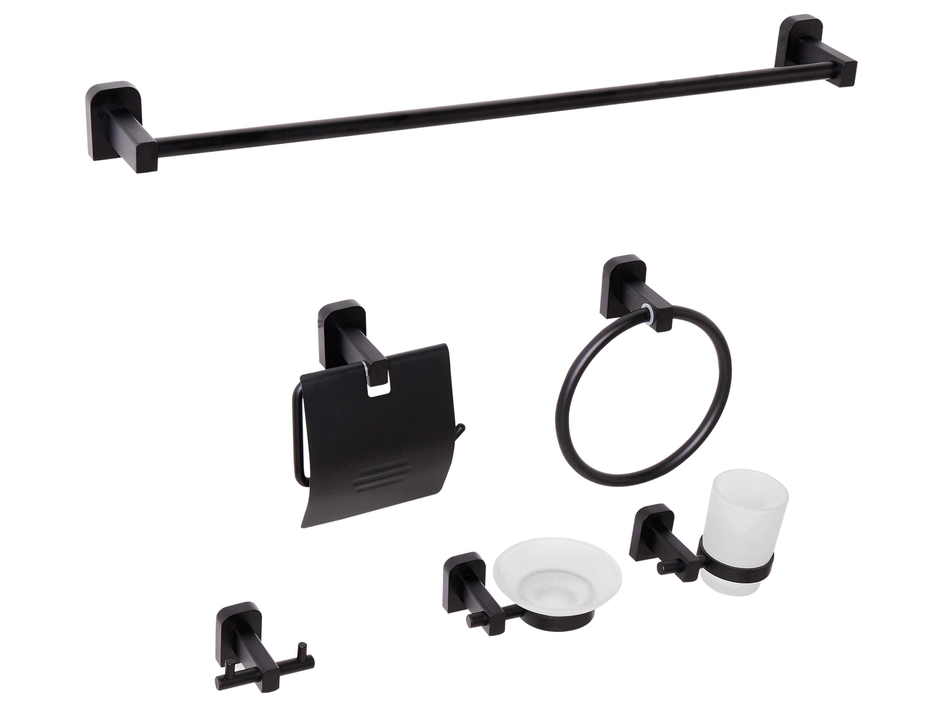 6-Piece Bathroom Hardware Set POCONE with Towel Bars and Hooks Black