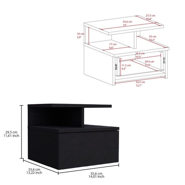 Adele Floating Nightstand with Open Shelf, Drawer, White
