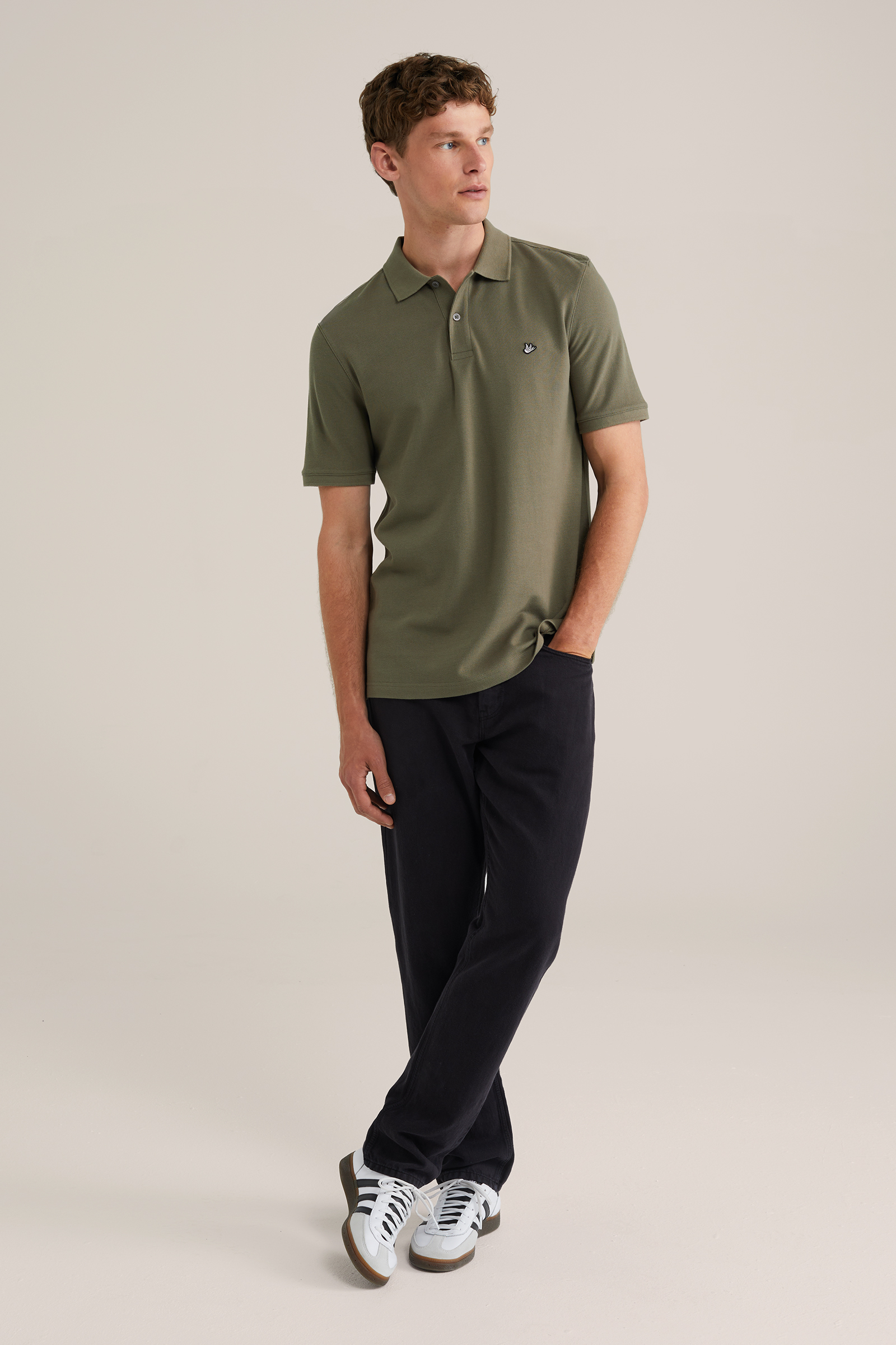 Heren Slim fit polo met structuur en embroidery