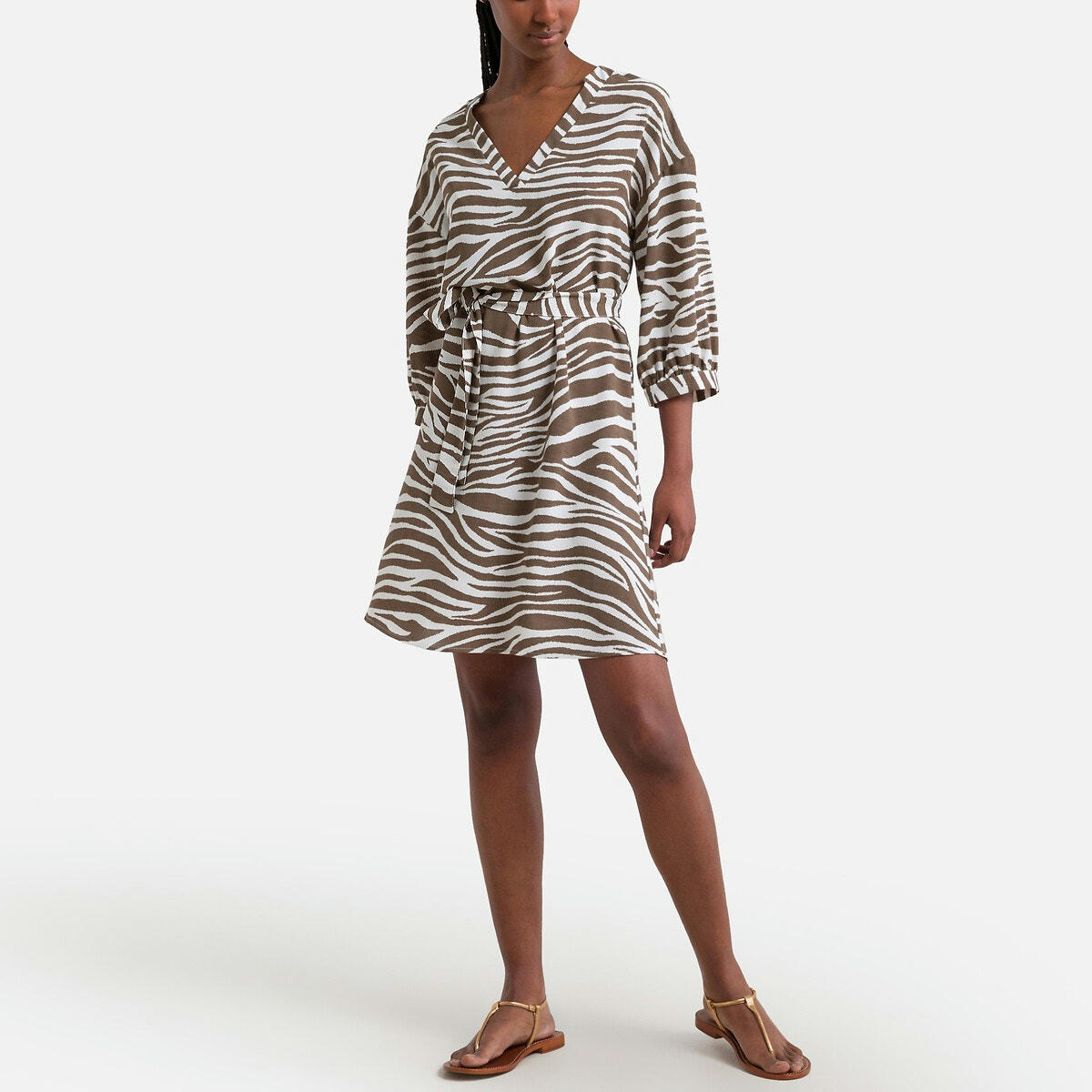 Robe zébré, col V