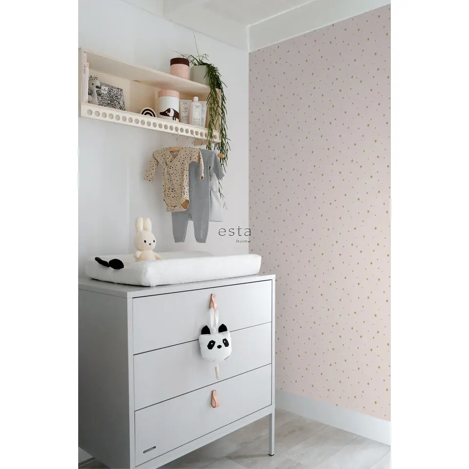 ESTAhome behang sterretjes oudroze en goud - 53 cm x 10.05 m