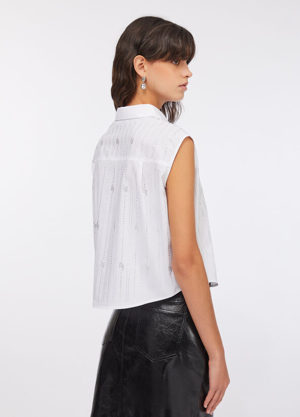 Top in cotone con strass