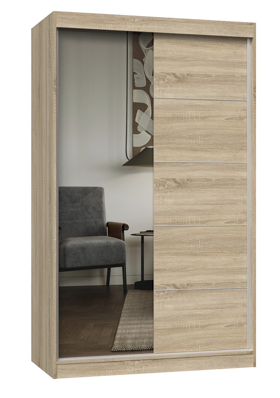 Szafa przesuwna Iga 120cm 1 lustro szprosy Dąb Sonoma