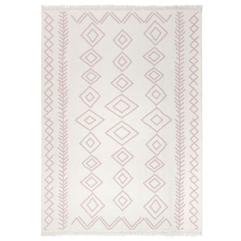 EDIE - Tapis en coton recyclé blanc et rose 80 x 150