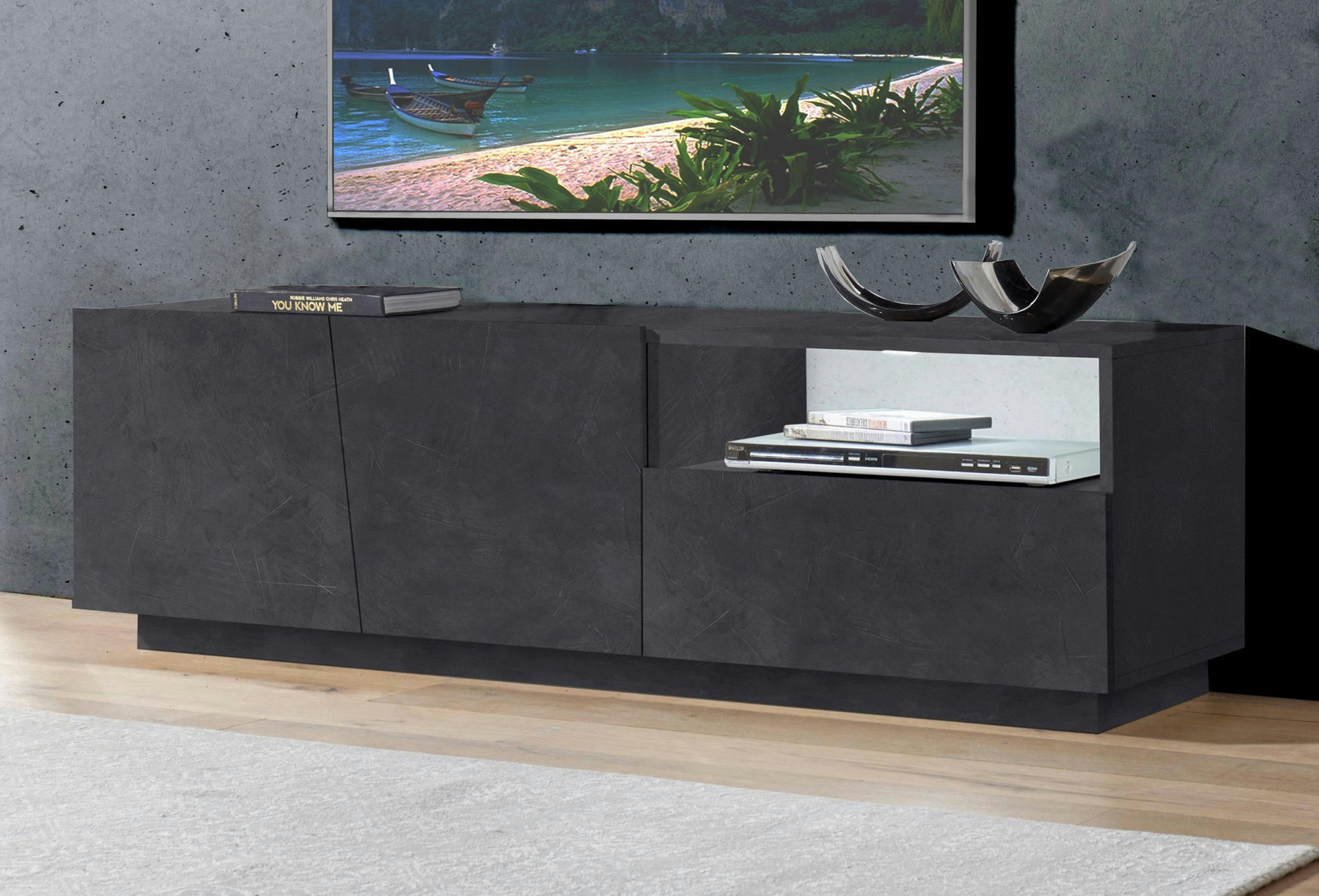 - Meuble tv de salon effet bois gris ardoise