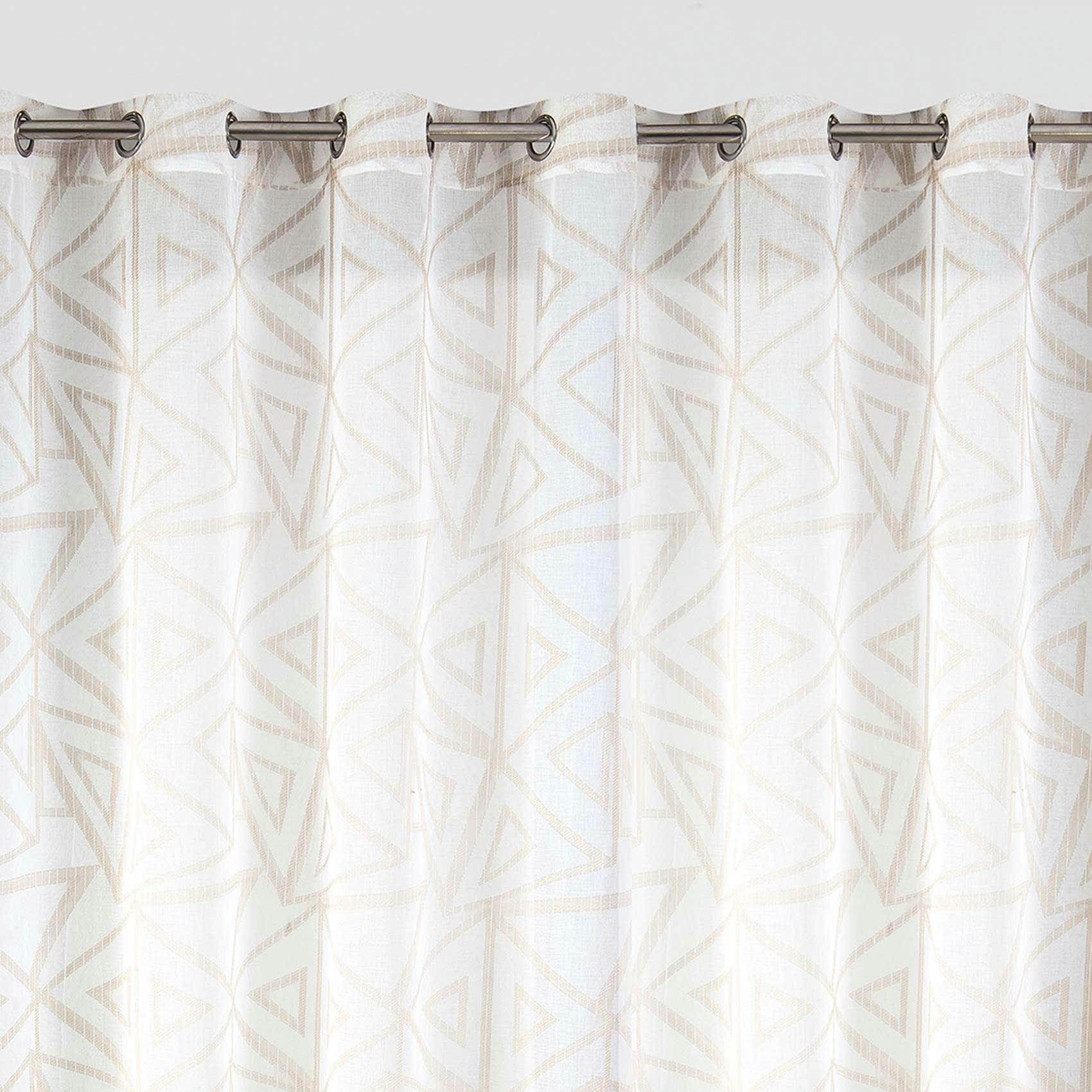 - Voilage grande largeur motif triangle polyester taupe 300x260 cm