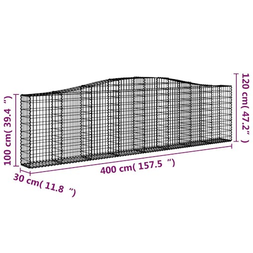 NNEVL Arched Gabion Baskets 3 pcs 400x30x100/120 cm Galvanised Iron
