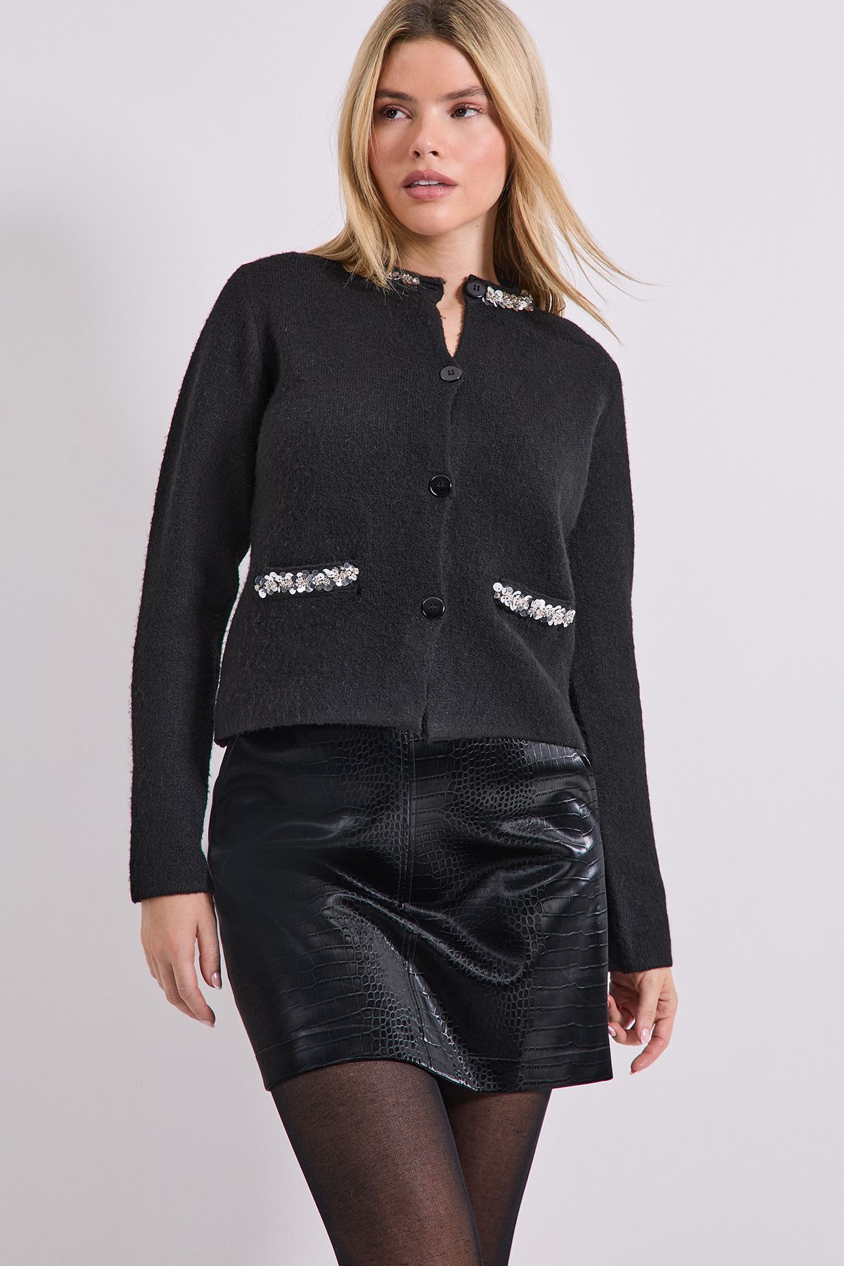 Dorothy Perkins Sequin Collar Knitted Cardigan