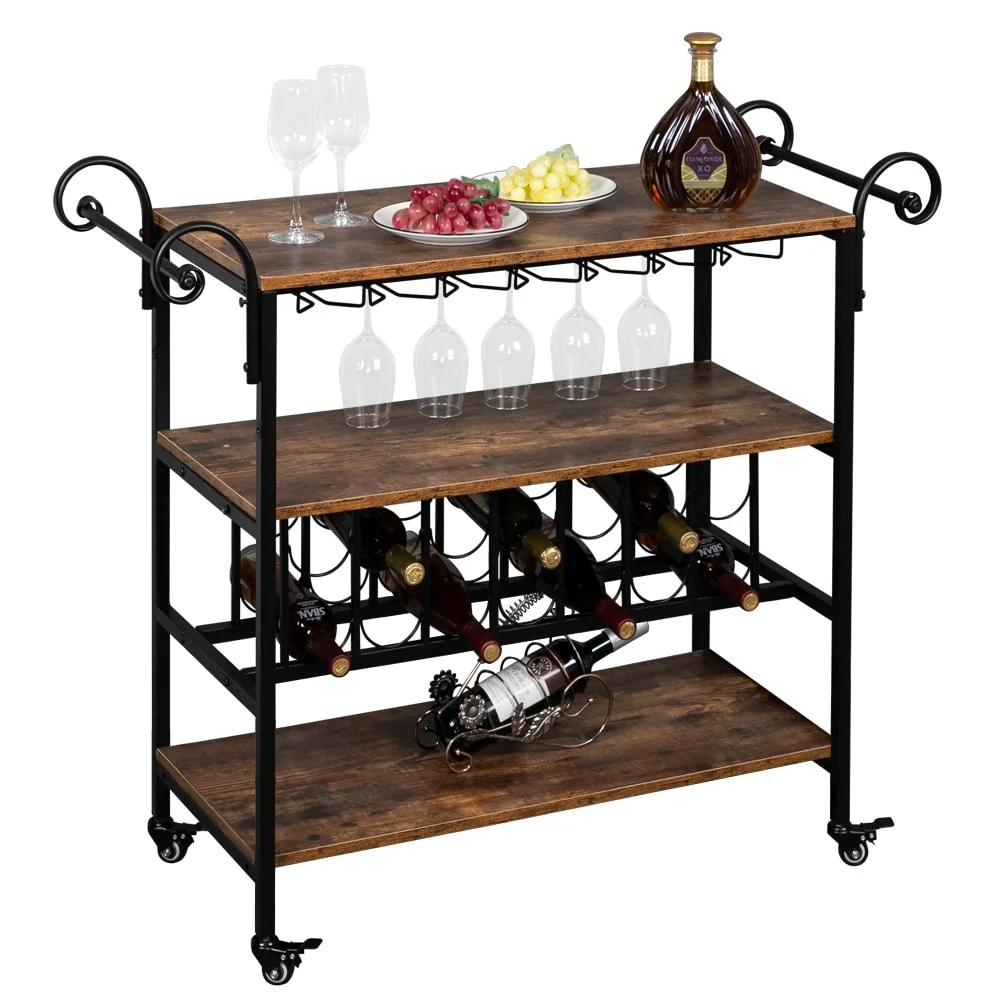 Three-Layer Double-Armrest Wine Bottle Removable Wood Craft Wine Cart