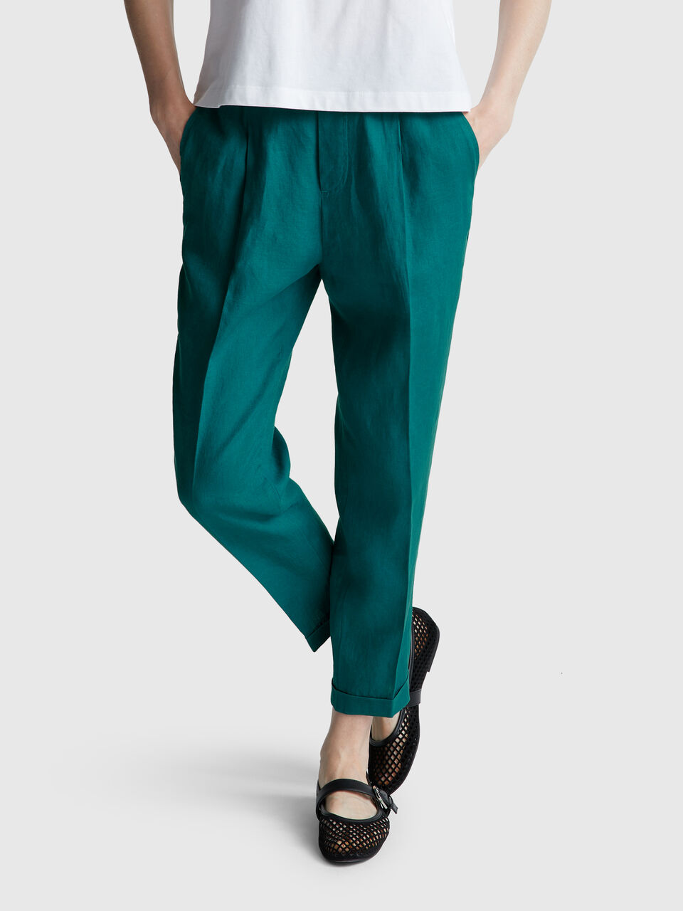 Regular fit pure linen trousers
