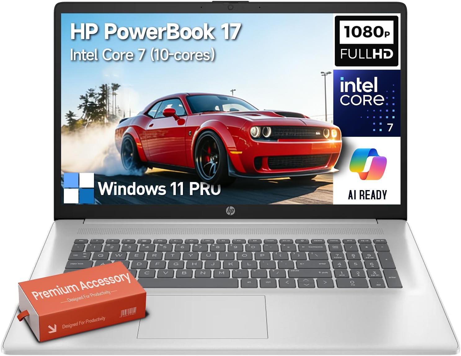 HP 2026 Powerbook 17 Inch Laptop Computer  17.3 FHD IPS Business Laptop PC  Intel Core 7 (10-Cores  Beat 13th Gen Intel Core i7-1355U)  Windows 11 Pro  64GB RAM 2TB SSD | Number Pad|Wi-Fi 6|Silver