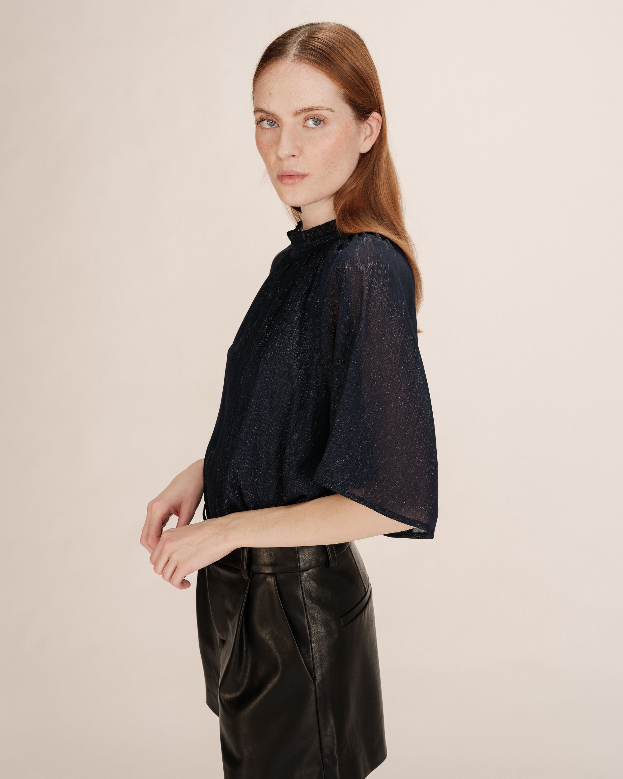 Blouse en lurex marine Topaze