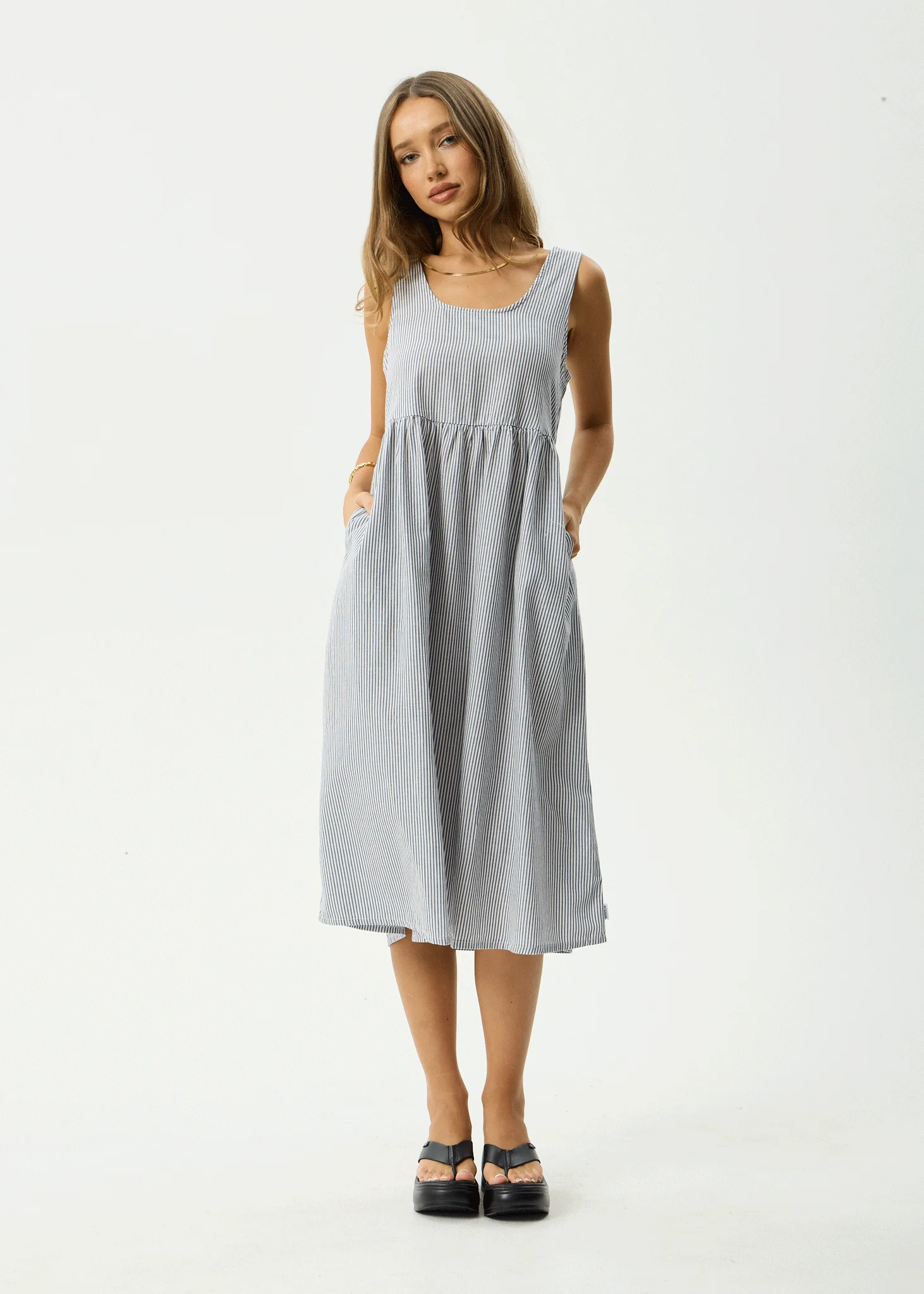 AFENDS Womens Intergalactic - Midi Dress - Navy Stripe