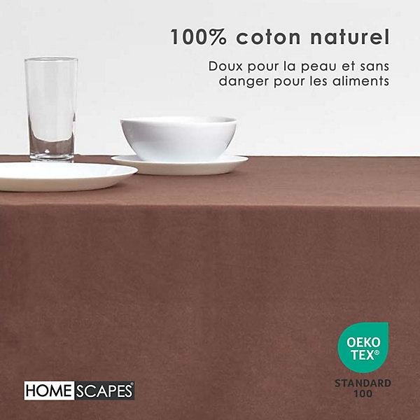Nappe rectangulaire en 100% coton - chocolat - 178 x 300 cm - HOMESCAPES