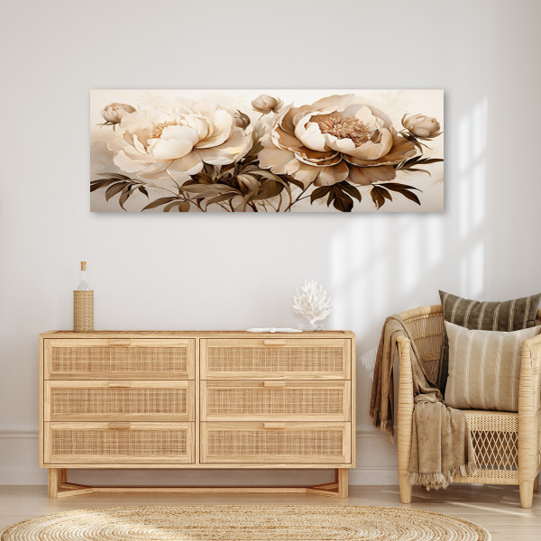 Feeby Obraz na płótnie, Piwonie Peonie Kwiaty w Beżu 90x30
