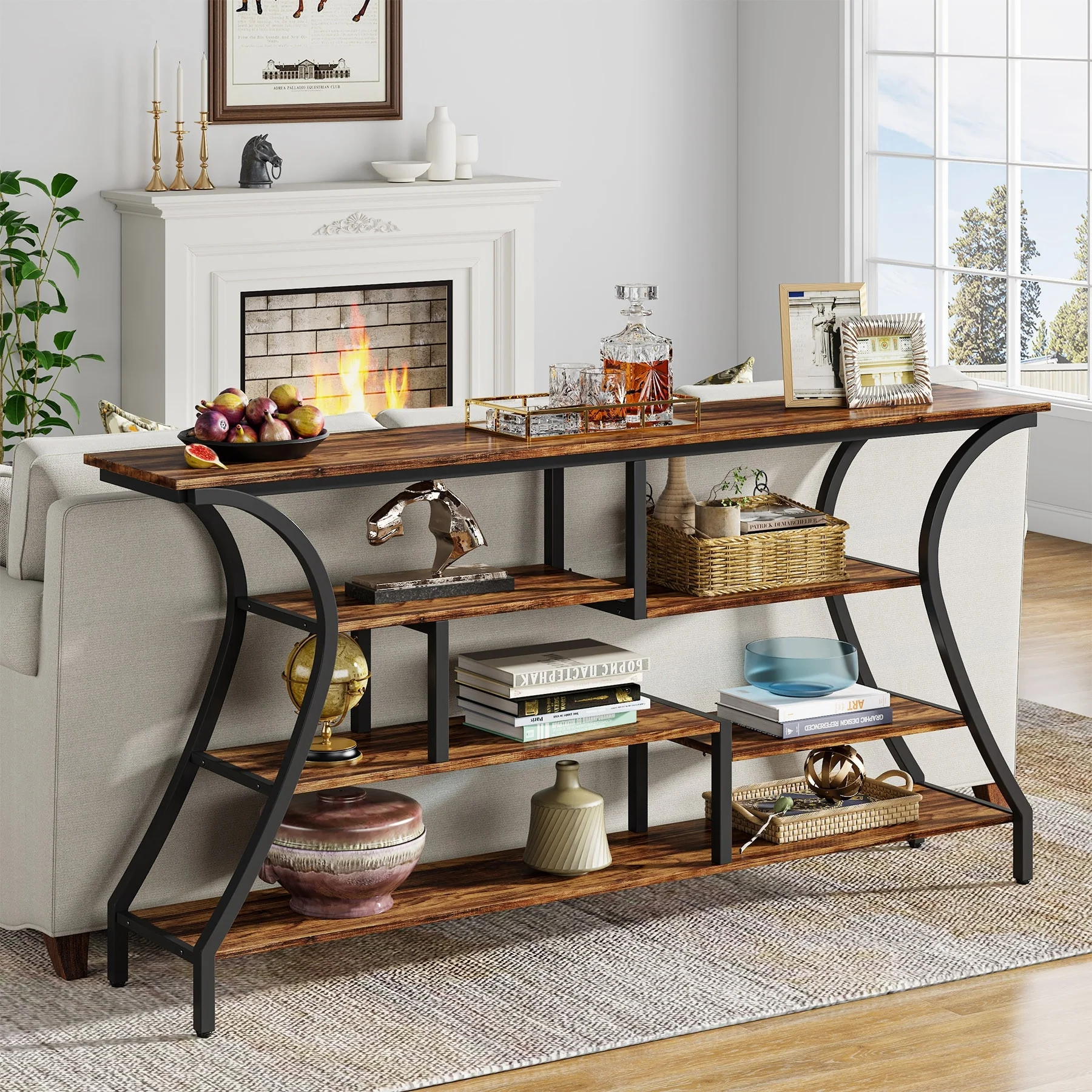 70.9 Inch Narrow Long Sofa Table with Storage Shelves