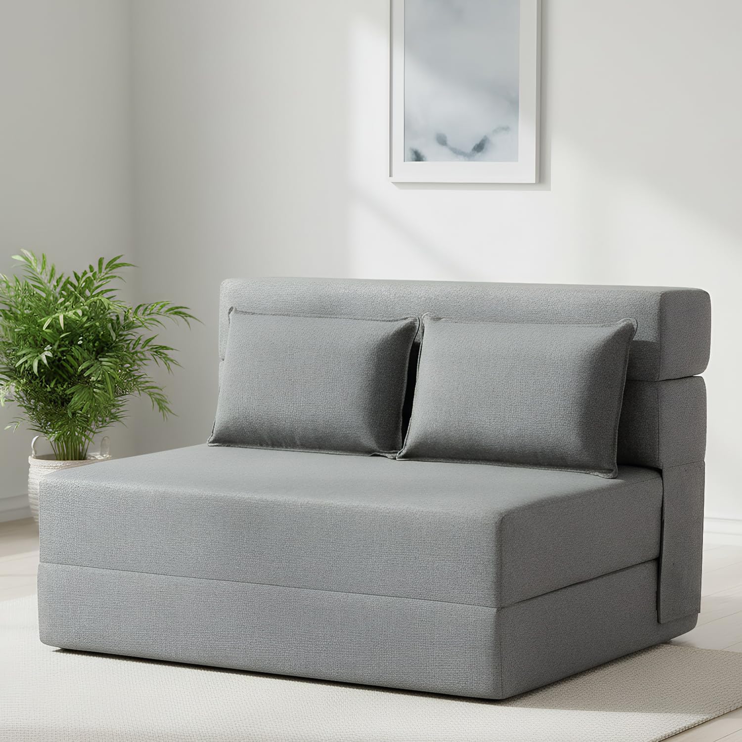 FILUXE Folding Sofa Bed | Convertible Sleeper Chair Bed for Adults, Fold Out Chair to Bed Linen Futon Chair with Pillow, for Home Dorm Apartment RV Living Room, Standard Size, Light Gray