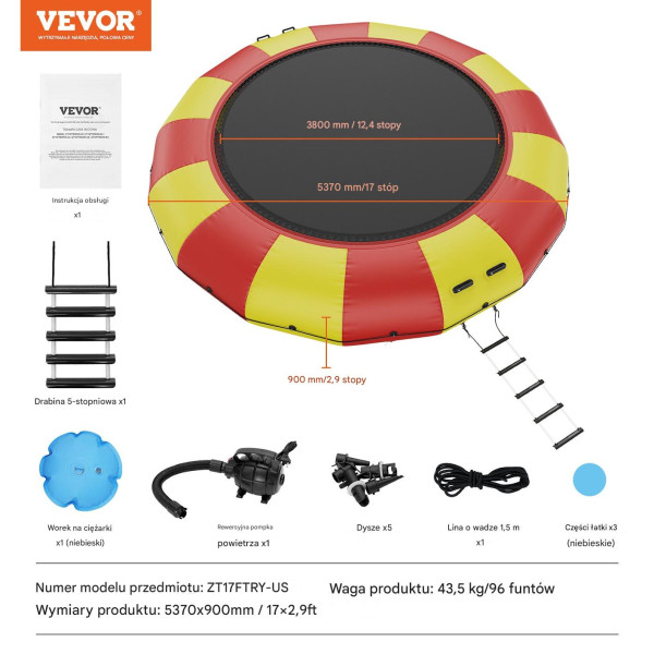 Dmuchana trampolina wodna   pompka elektryczna537 cm